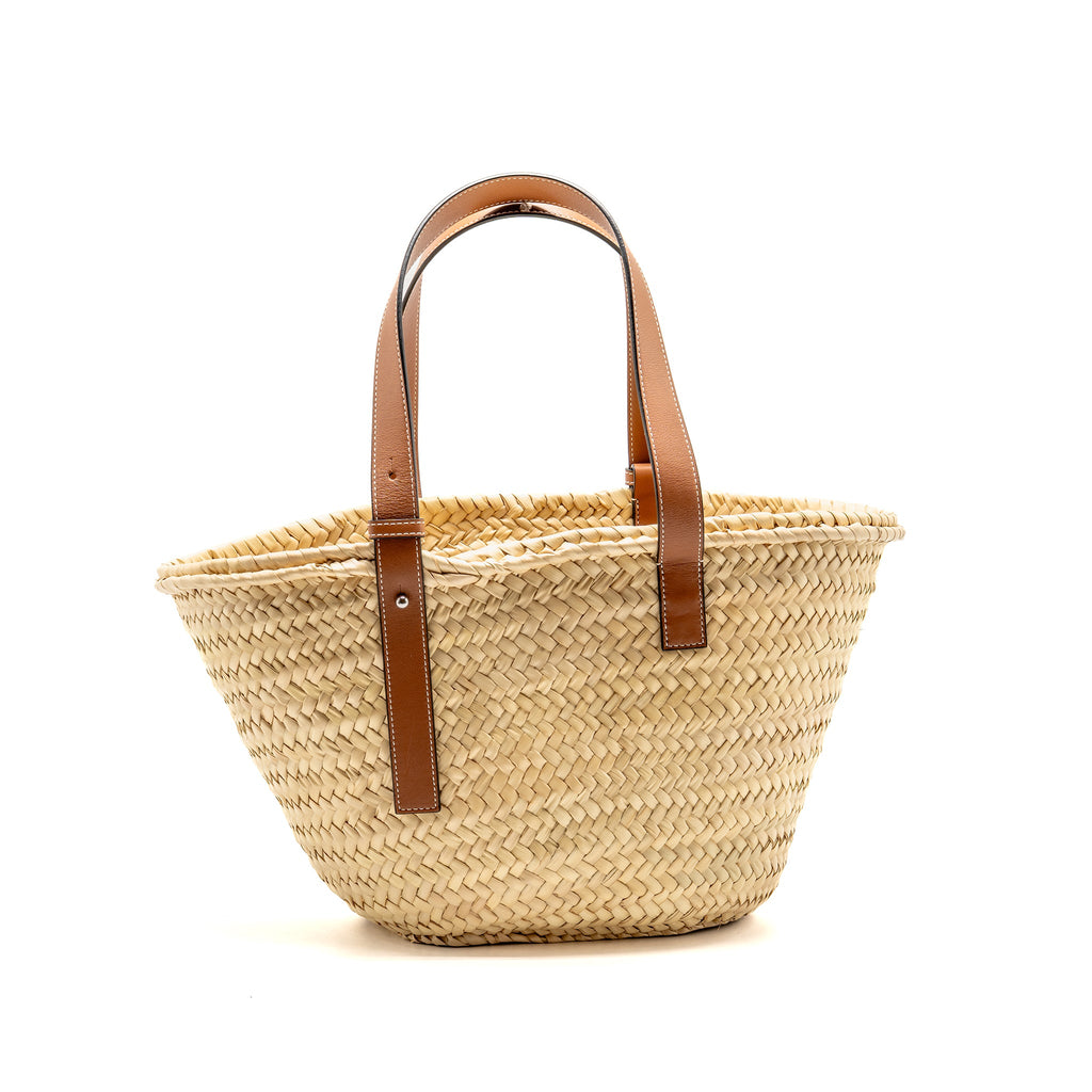 Loewe Basket Bag leather-trimmed woven raffia Palm Leaf/calfskin natural/Tan SHW