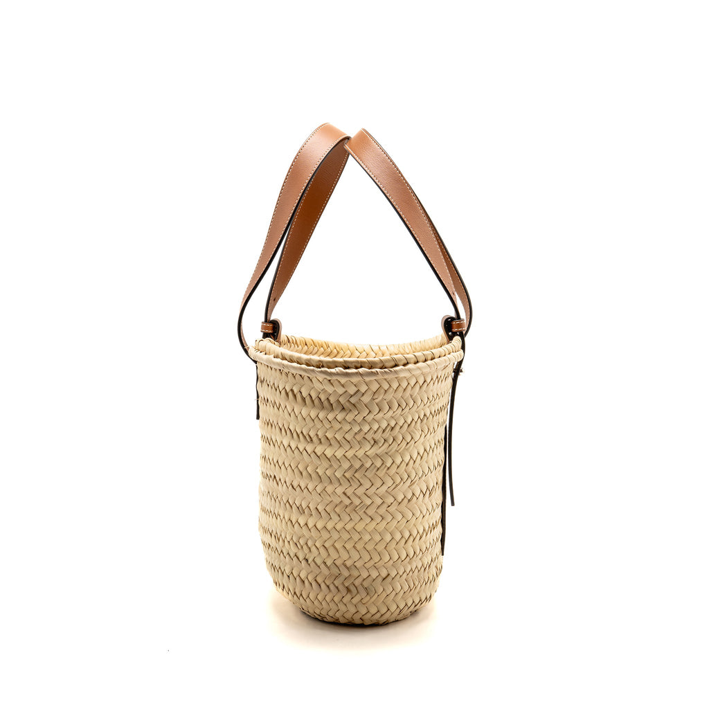 Loewe Basket Bag leather-trimmed woven raffia Palm Leaf/calfskin natural/Tan SHW