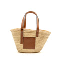Loewe Basket Bag leather-trimmed woven raffia Palm Leaf/calfskin natural/Tan SHW