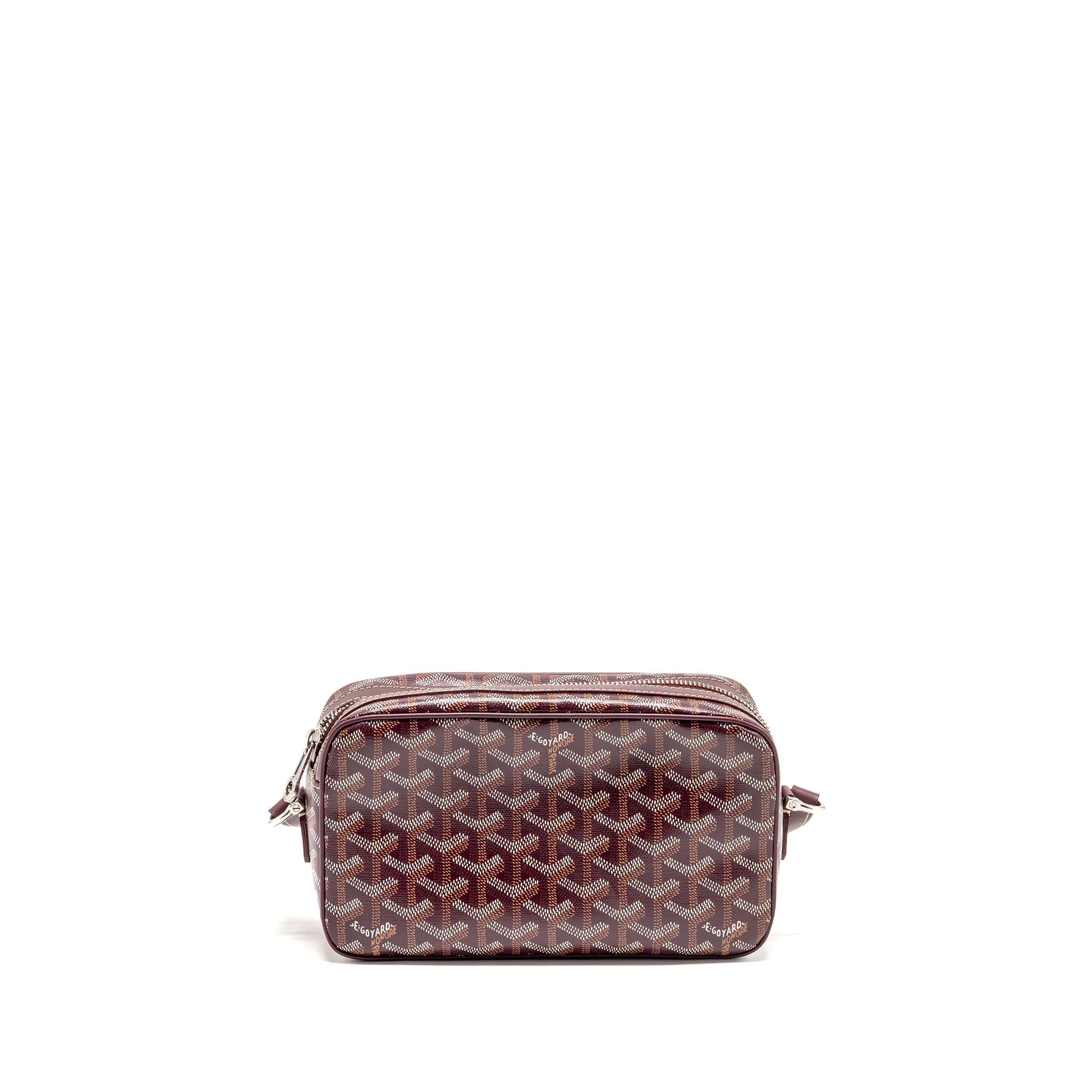 GOYARD CAP-VERT PM BAG GOYARDINE CANVAS/CERVON CALFSKIN BURGUNDY SHW
