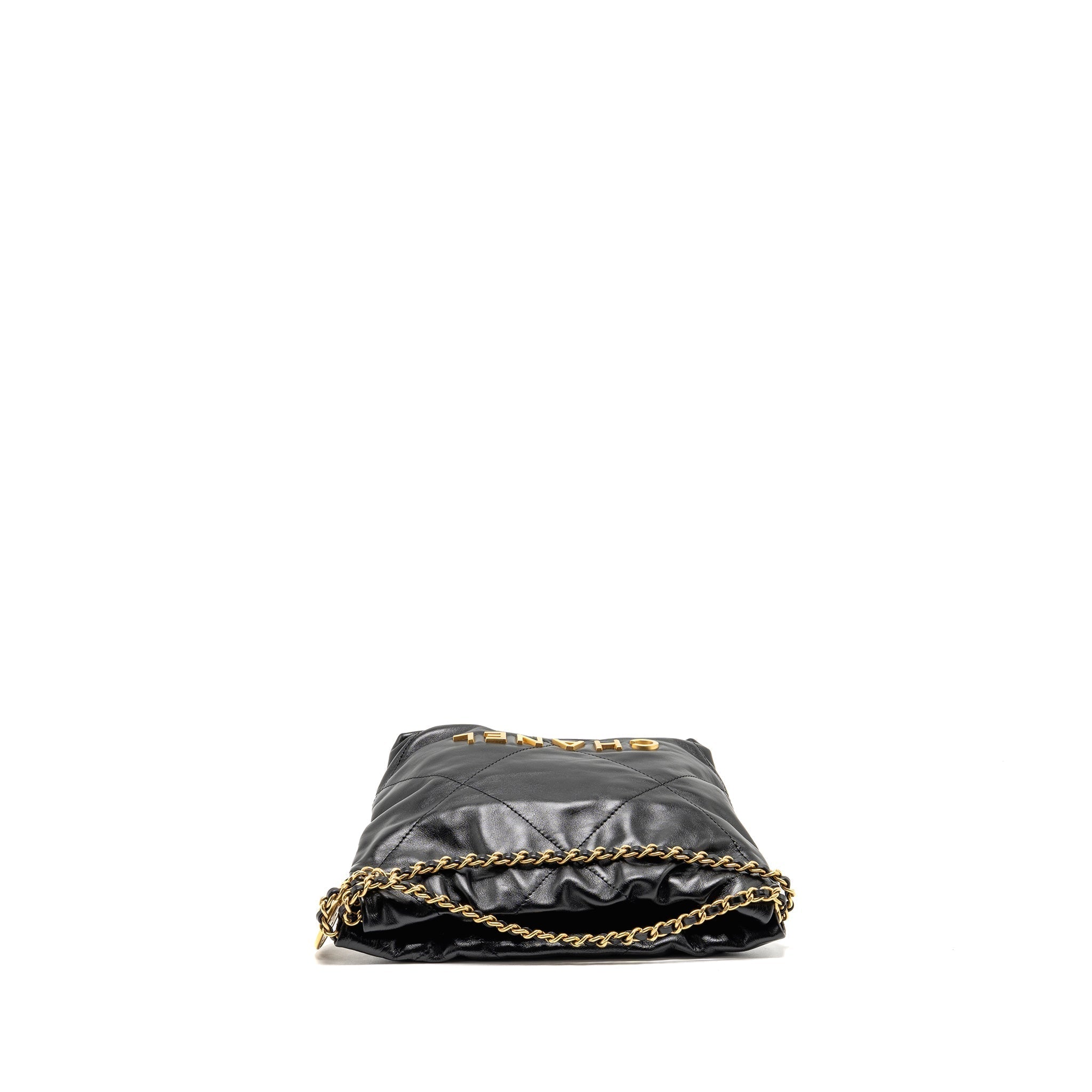 CHANEL MINI 22 BAG SHINY CALFSKIN BLACK GHW (MICROCHIP)