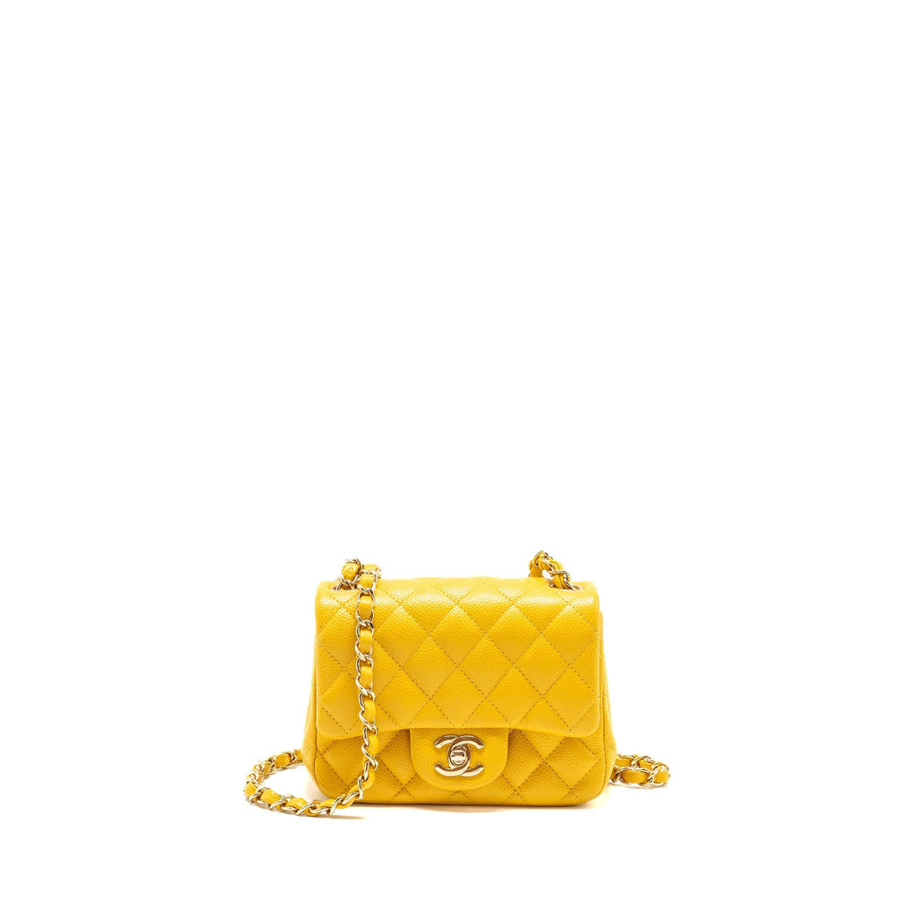 CHANEL CLASSIC MINI SQUARE FLAP BAG CAVIAR YELLOW LGHW