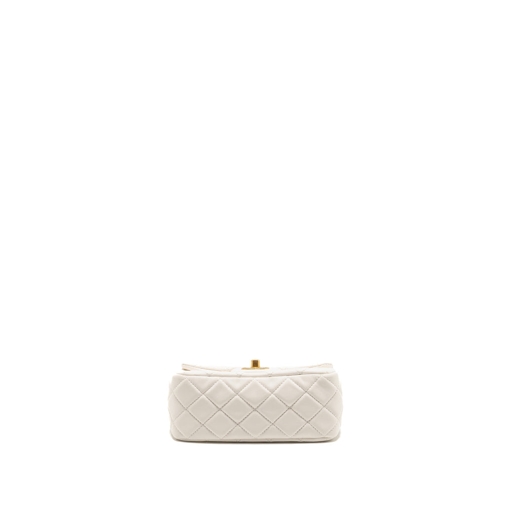 CHANEL PEARL CRUSH MINI SQUARE LAMBSKIN WHITE BRUSHED GHW (MICROCHIP)