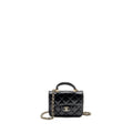 CHANEL MINI TOP HANDLE FLAP COIN PURSE WITH CHAIN LAMBSKIN BLACK LGHW