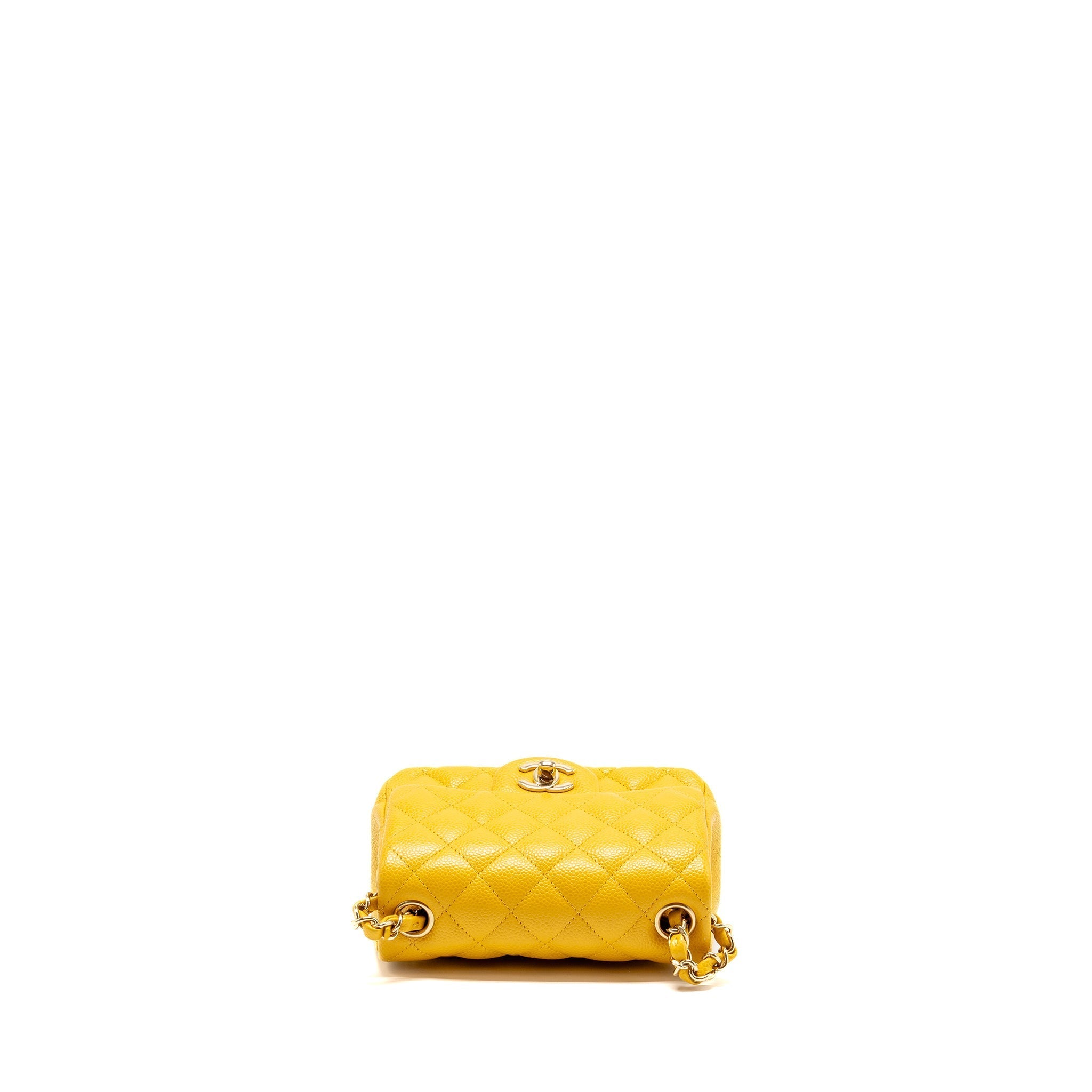 CHANEL CLASSIC MINI SQUARE FLAP BAG CAVIAR YELLOW LGHW