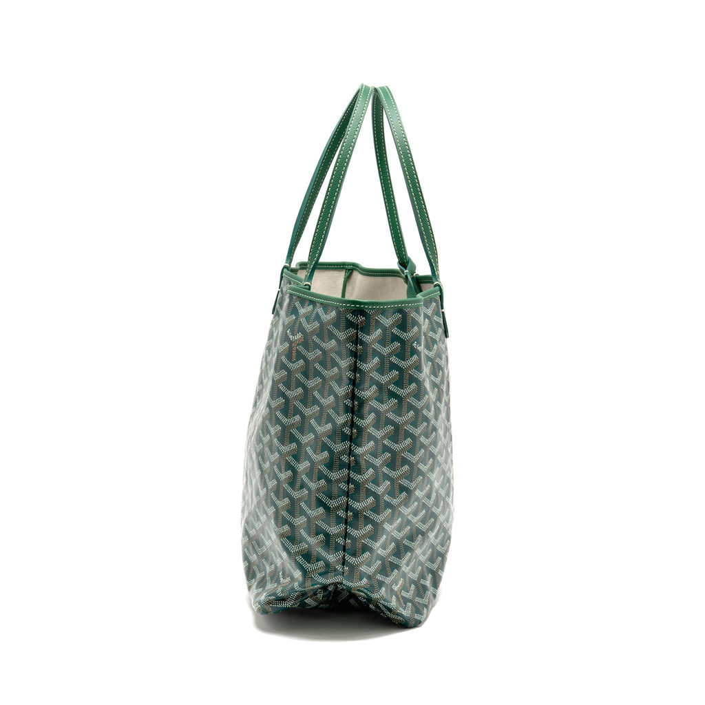 GOYARD SAINT LOUIS PM BAG GOYARDINE CANVAS/CHEVROCHES CALFSKIN GREEN SHW