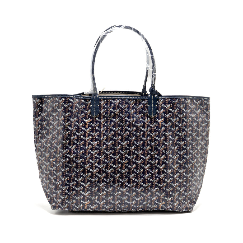 GOYARD SAINT LOUIS PM TOTE GOYARDINE CANVAS/CALFSKIN NAVY BLUE SHW