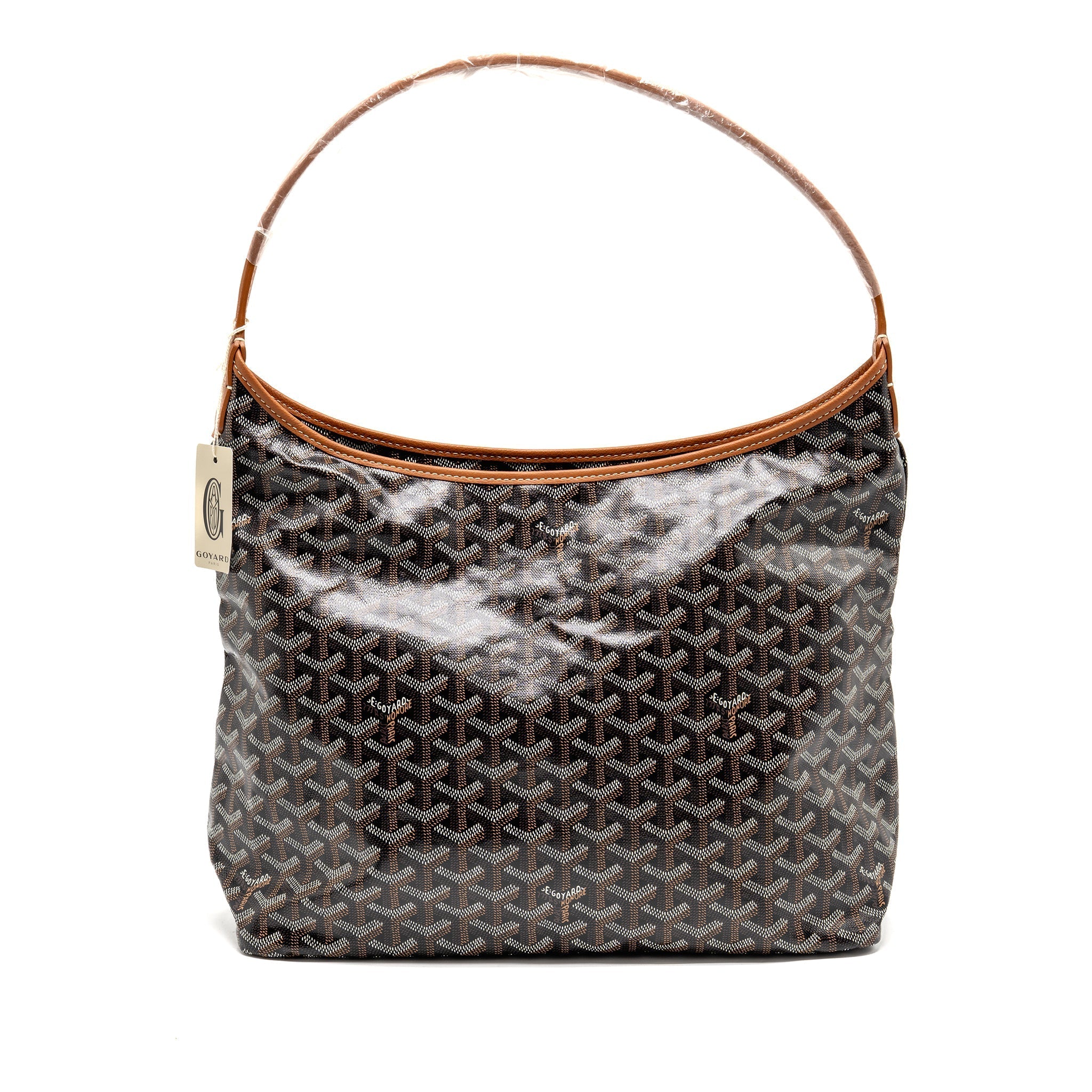 GOYARD BOHEME HOBO BAG GOYARDINE CANVAS/CALFSKIN BROWN SHW