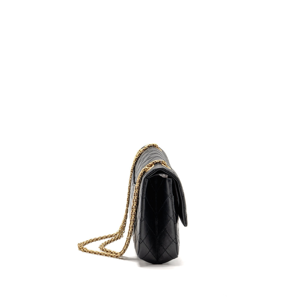 CHANEL LARGE 2.55 REISSUE FLAP BAG AGED CALFSKIN BLACK GHW
