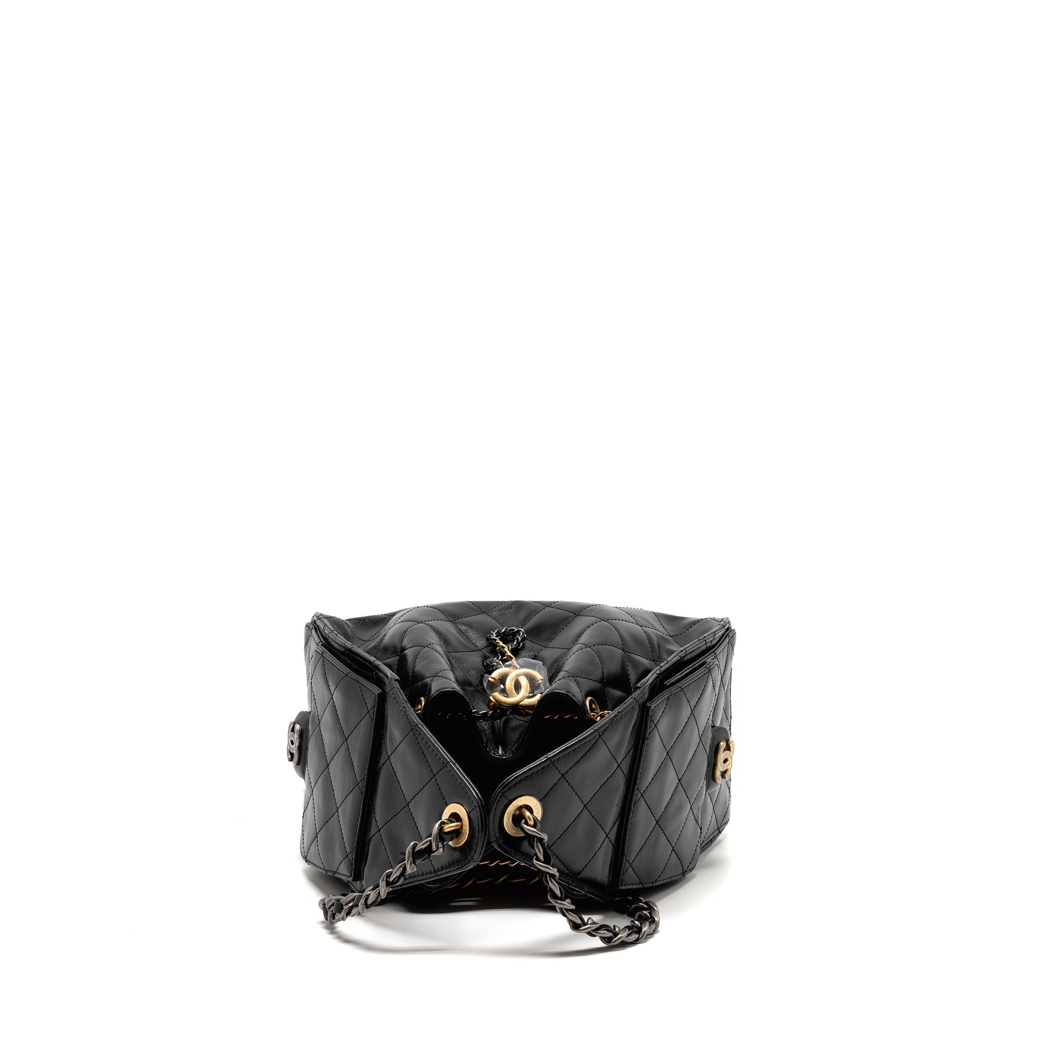 CHANEL SMALL 25 BAG CRUMPLED SHINY CALFSKIN BLACK MULTICOLOUR HARDWARE (MICROCHIP) (Copy)