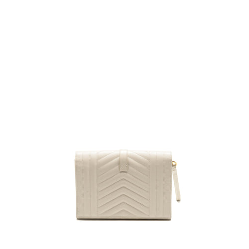 SAINT LAURENT ENVELOPE FLAP POUCH GRAINED CALFSKIN BLANC VINTAGE GHW