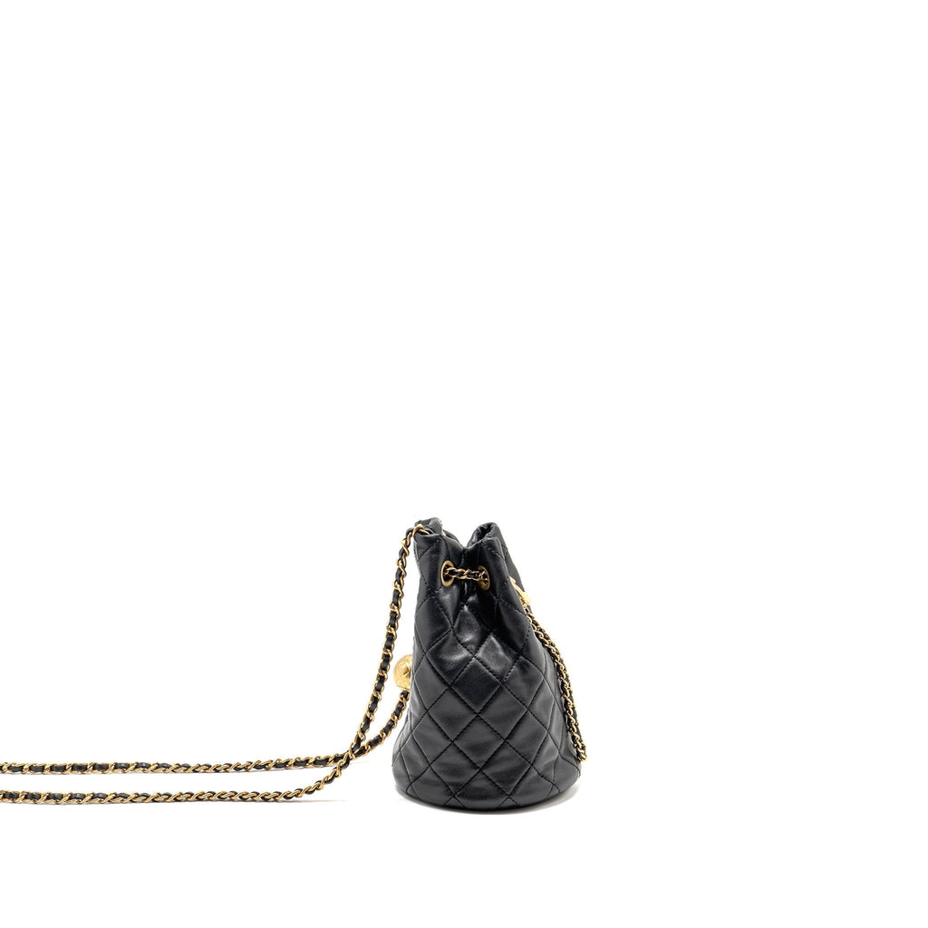 CHANEL PEARL CRUSH MINI BUCKET BAG LAMBSKIN BLACK GHW (MICROCHIP)