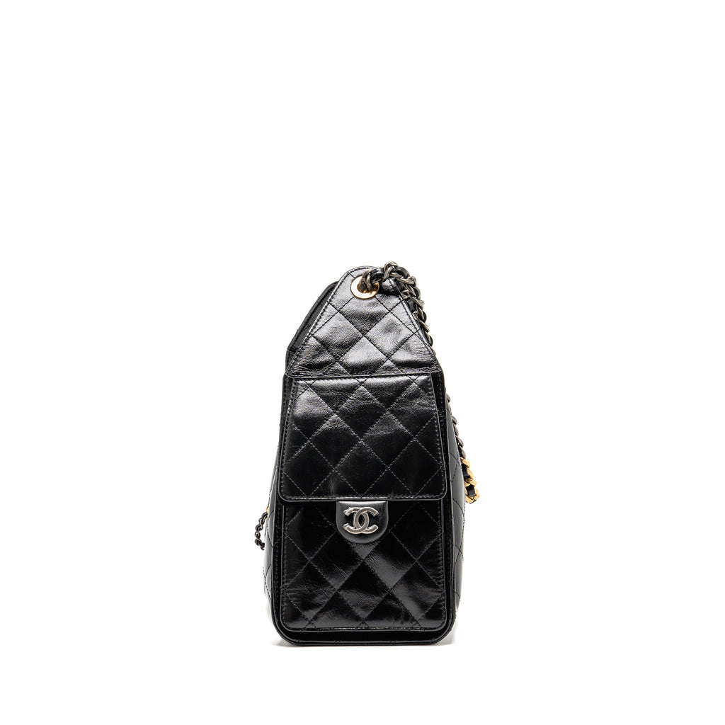 CHANEL SMALL 25 BAG CRUMPLED SHINY CALFSKIN BLACK MULTICOLOUR HARDWARE (MICROCHIP)
