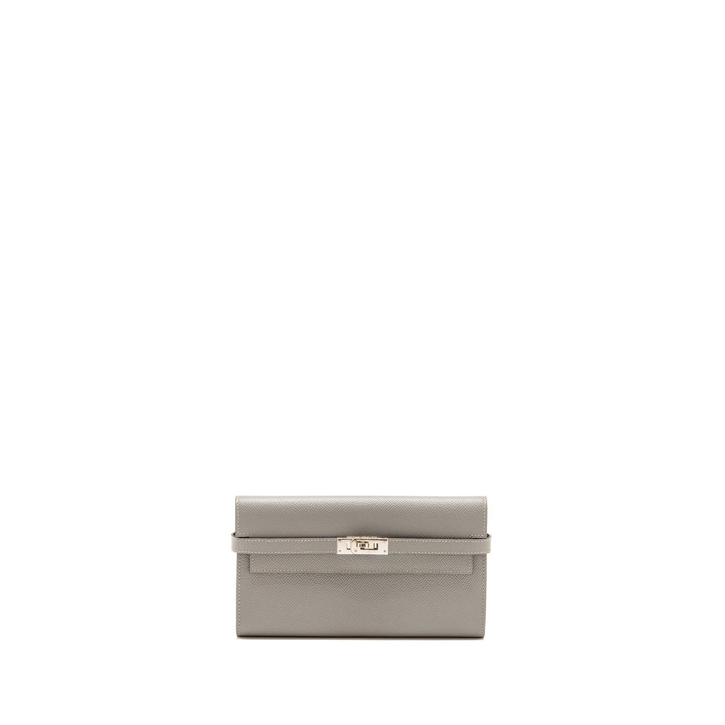 HERMES KELLY CLASSIC LONG WALLET EPSOM GREY SHW