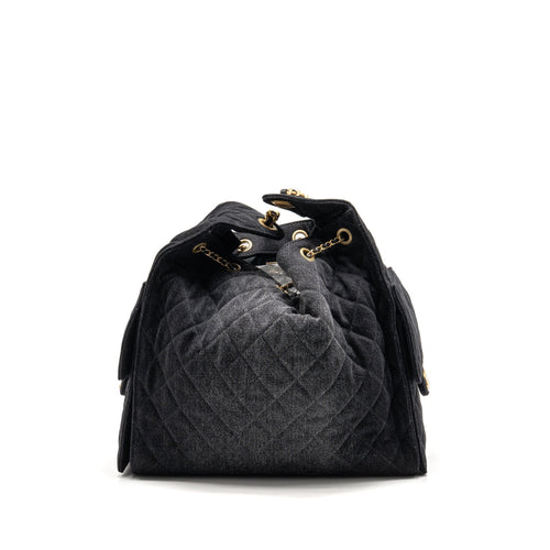 CHANEL 25 MEDIUM HANDBAG WASHED DENIM BLACK GHW (MICROCHIP)