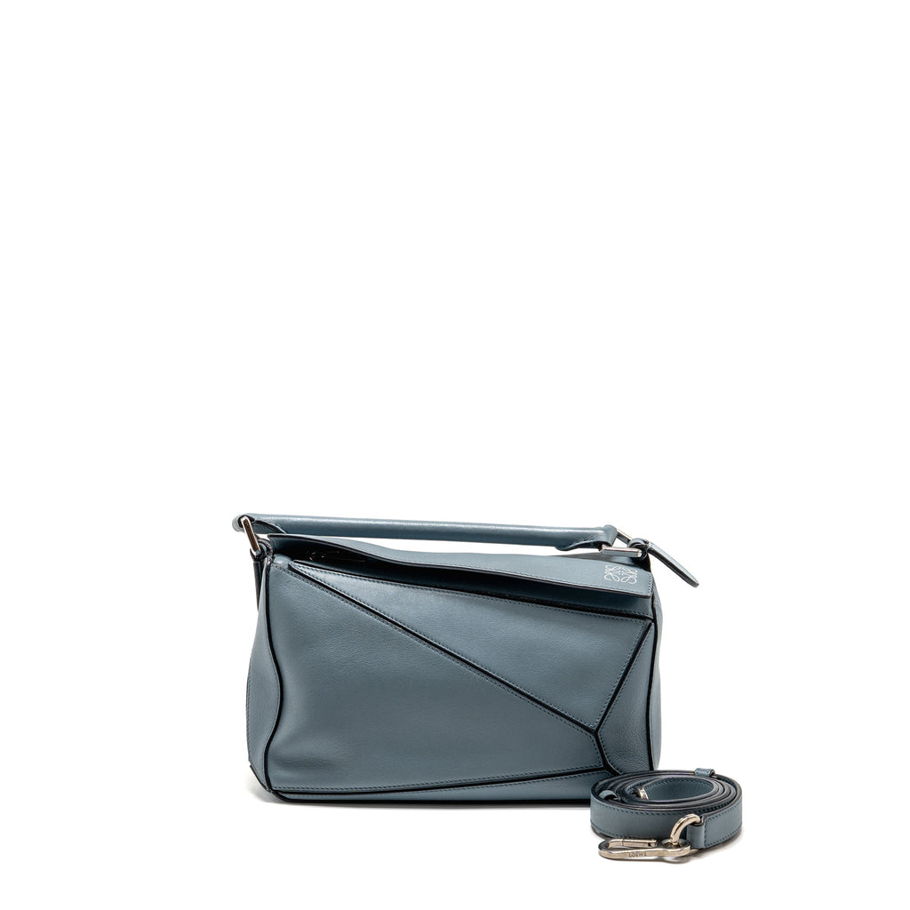 Loewe Small Puzzle Bag Calfskin Stone Blue SHW