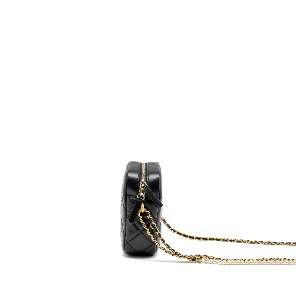 CHANEL 22C MY PERFECT MINI CAMERA CASE WITH CHAIN LAMBSKIN BLACK GHW (MICROCHIP)