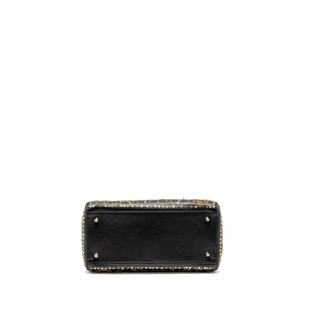 DIOR MEDIUM LADY DIOR EMBROIDERED FLORAL LIMITED EDITION LEATHER BLACK/GOLD GHW