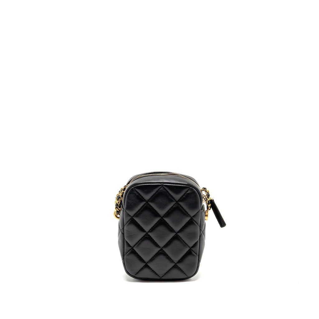 CHANEL 22C MY PERFECT MINI CAMERA CASE WITH CHAIN LAMBSKIN BLACK GHW (MICROCHIP)