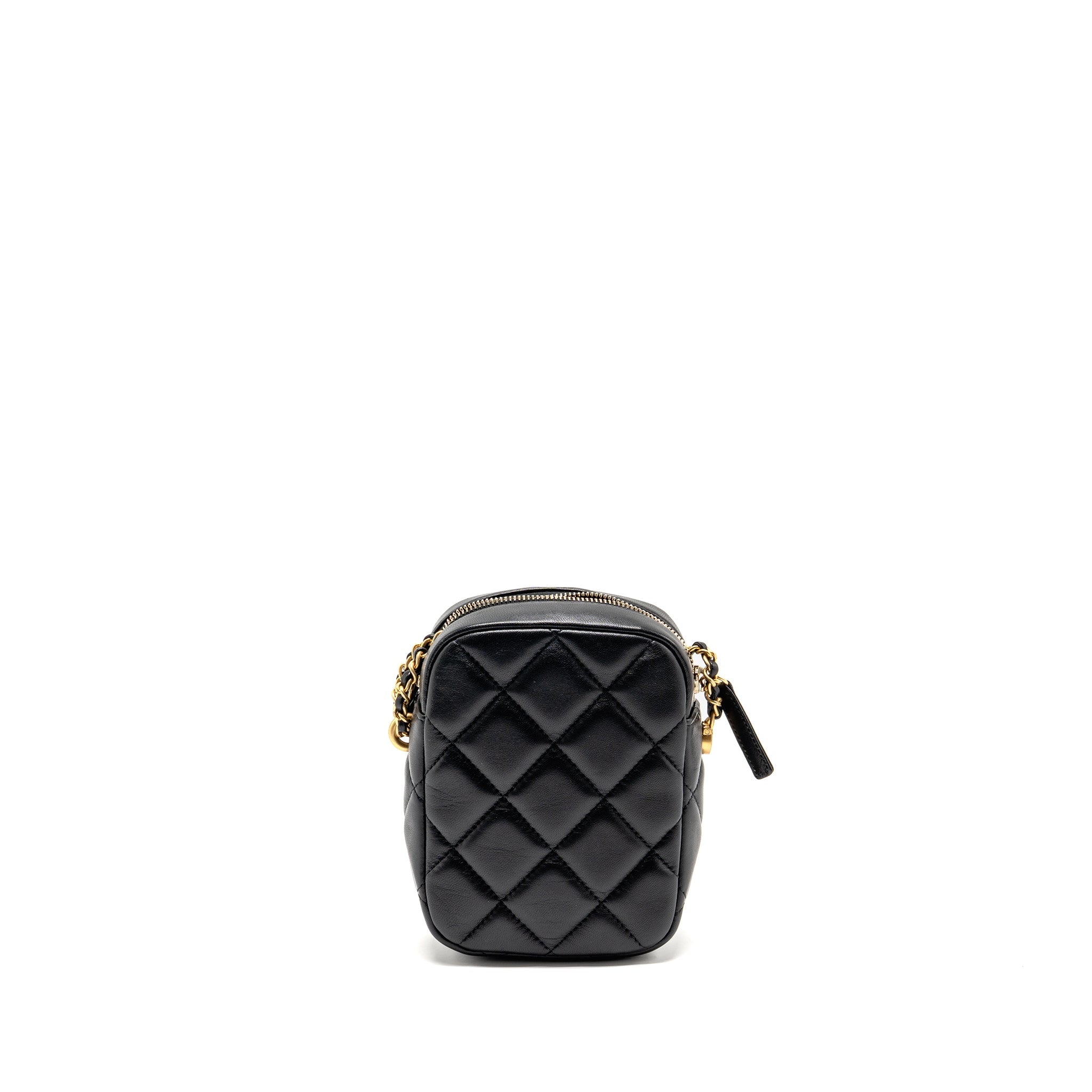 CHANEL 22C MY PERFECT MINI CAMERA CASE WITH CHAIN LAMBSKIN BLACK GHW (MICROCHIP)