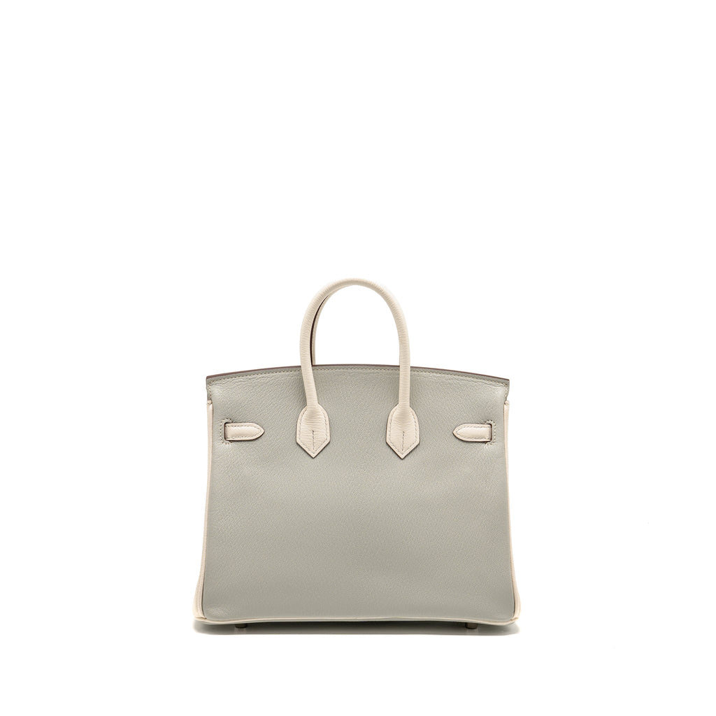 HERMES BIRKIN 25 SPECIAL ORDER CHÈVRE MYSORE GRIS PERLE/CRAIE BRUSHED SHW