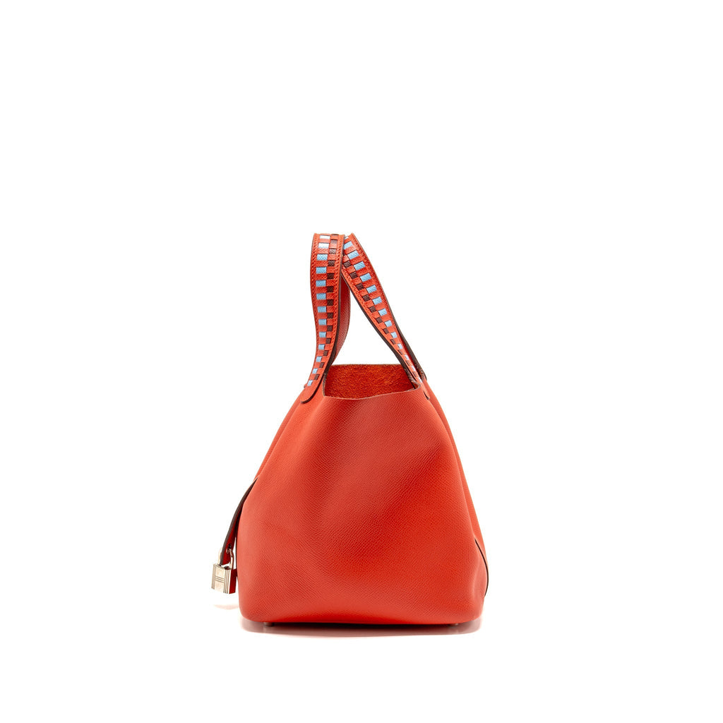 HERMES PICOTIN 18 LOCK BAG EPSOM RED WITH MULTICOLOUR HANDLE SHW