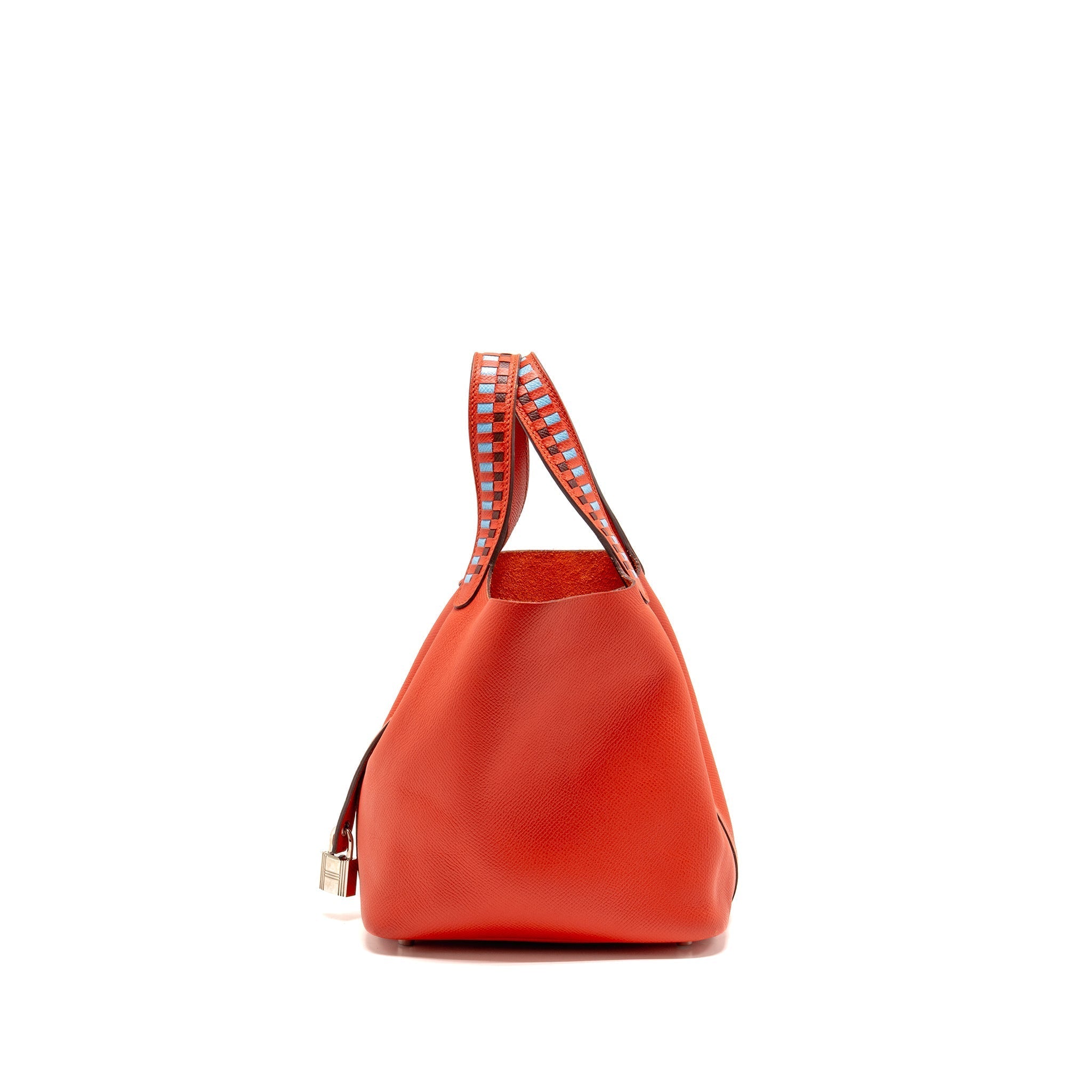 HERMES PICOTIN 18 LOCK BAG EPSOM RED WITH MULTICOLOUR HANDLE SHW