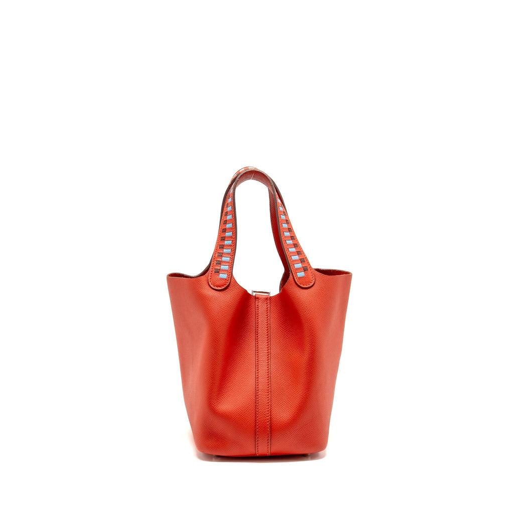 HERMES PICOTIN 18 LOCK BAG EPSOM RED WITH MULTICOLOUR HANDLE SHW