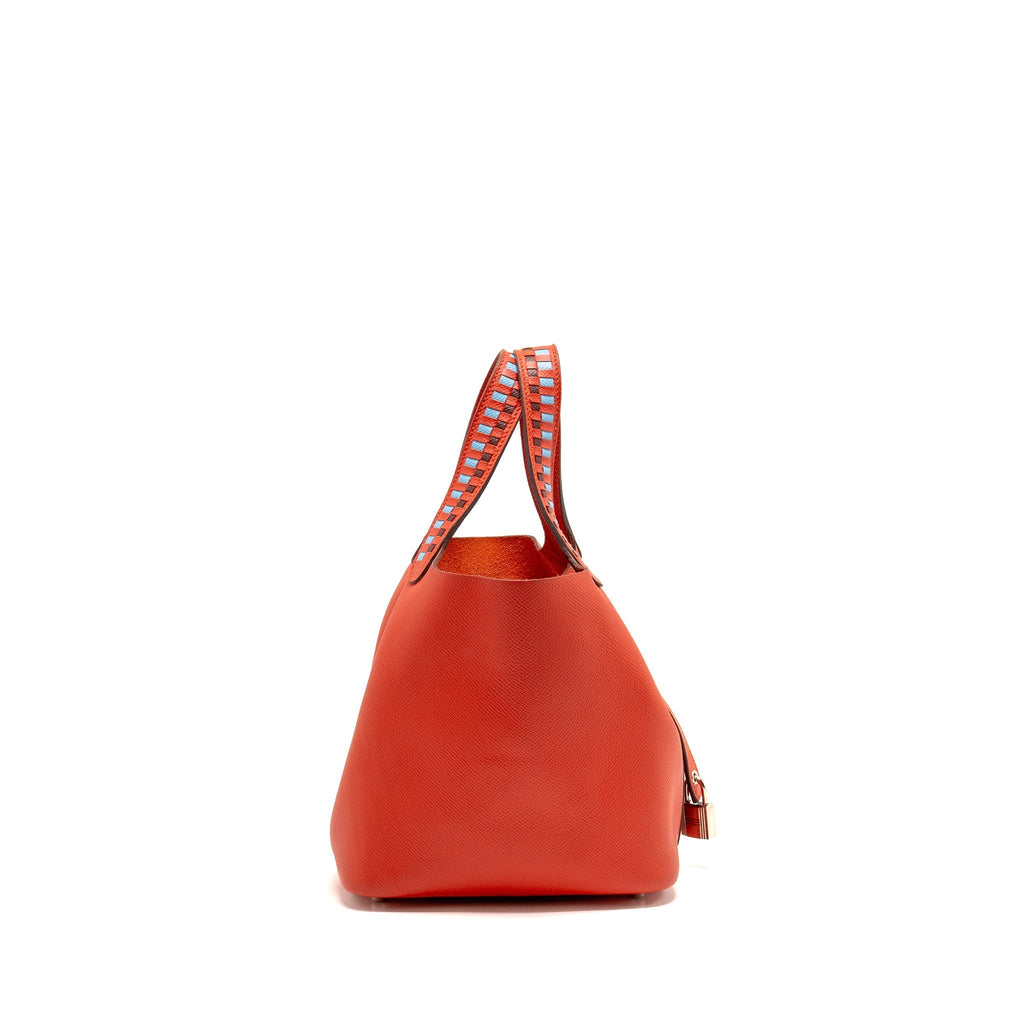 HERMES PICOTIN 18 LOCK BAG EPSOM RED WITH MULTICOLOUR HANDLE SHW