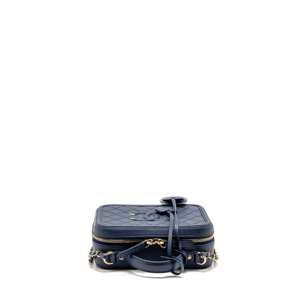 CHANEL CC TOP HANDLE VANITY CASE CAVIAR NAVY BLUE GHW