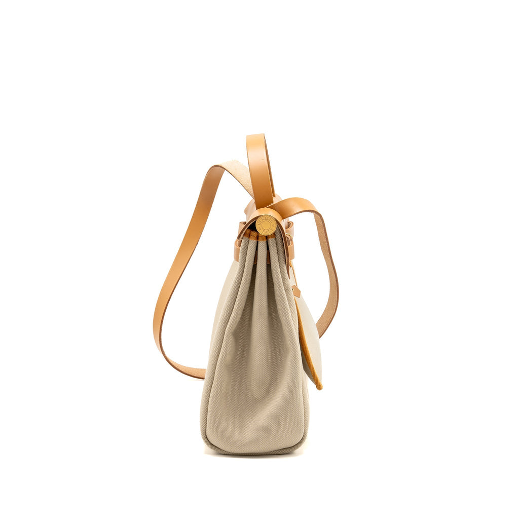 HERMES HERBAG 31 ZIP BAG CANVAS/HUNTER LEATHER BETON/NATUREL SABLE GHW