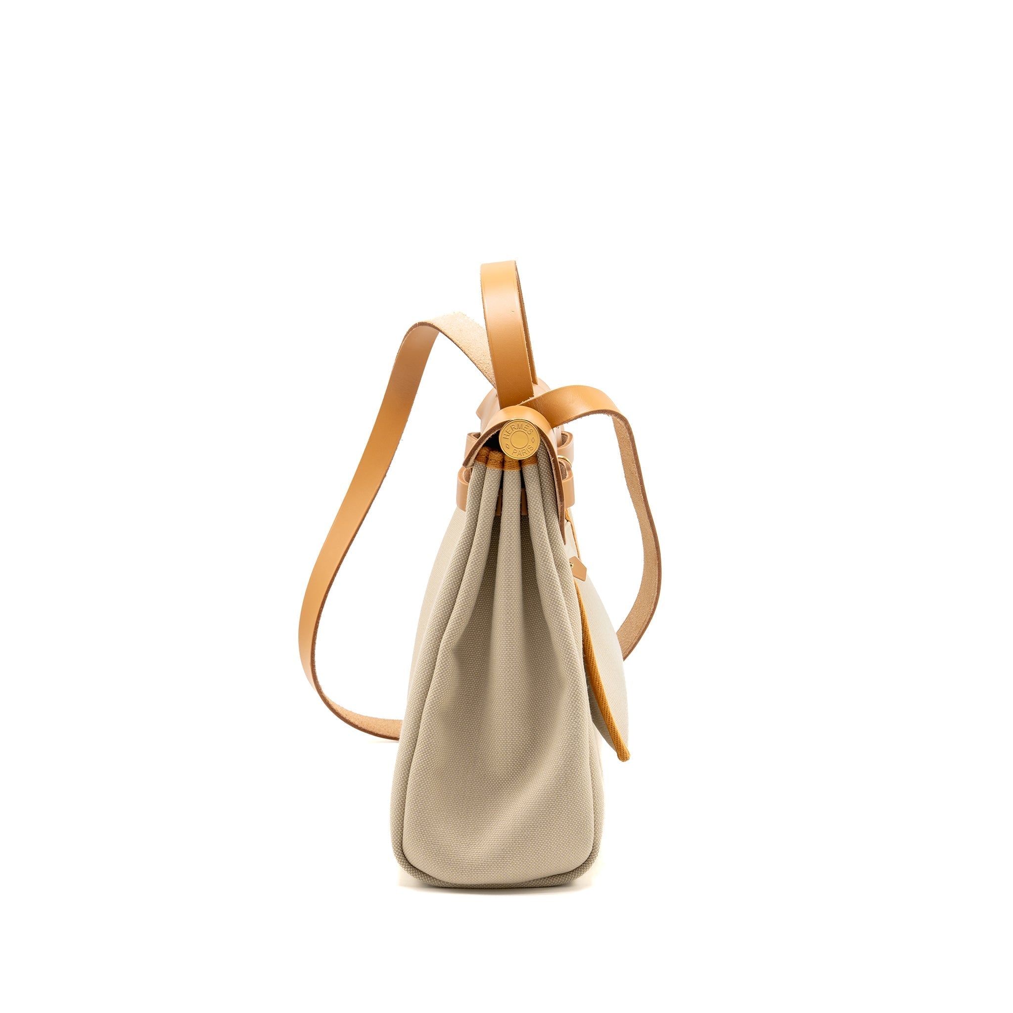 HERMES HERBAG 31 ZIP BAG CANVAS/HUNTER LEATHER BETON/NATUREL SABLE GHW