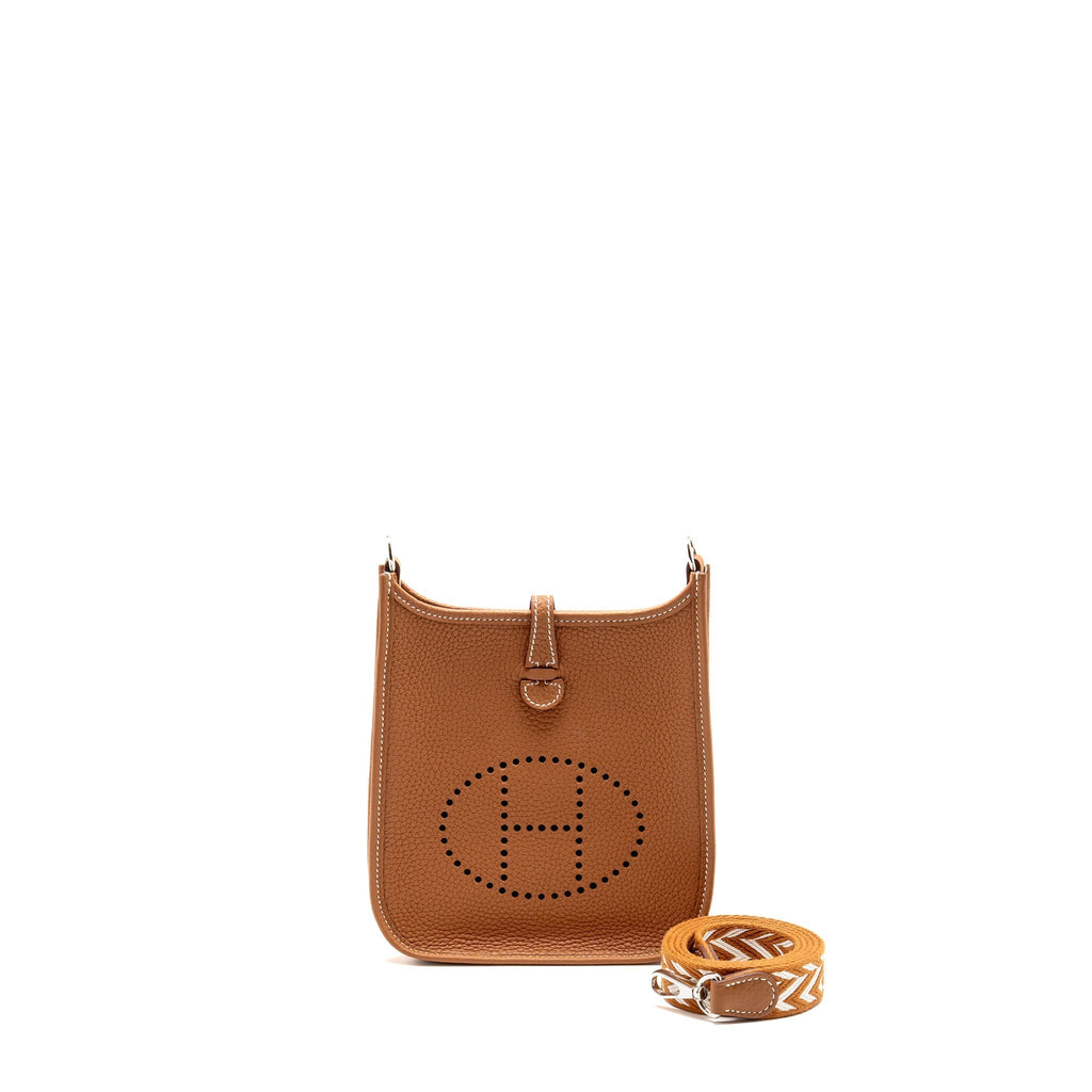 HERMES MINI EVELYNE CLEMENCE GOLD WITH GOLD-BLANC STRAP SHW