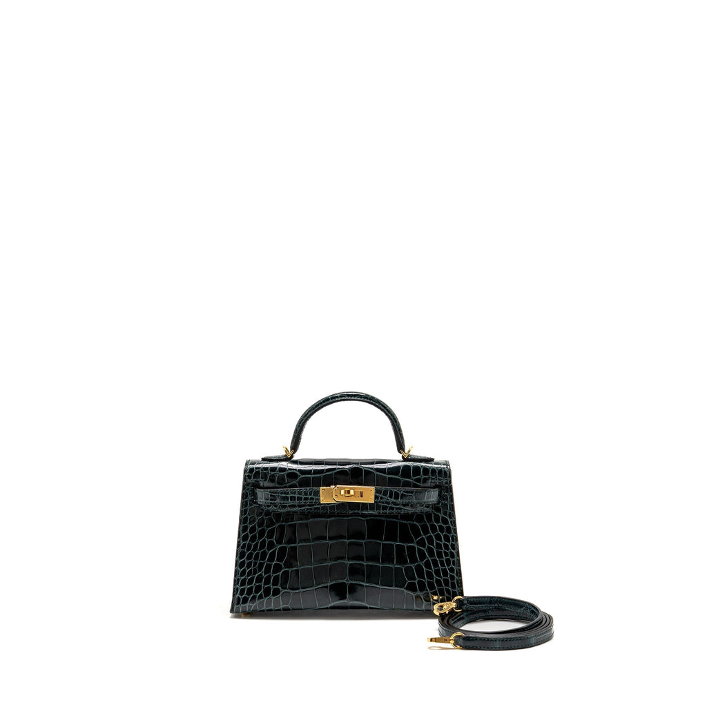 HERMES MINI KELLY II SHINY ALLIGATOR MISSISSIPPIENSIS 6O VERT CYPRES GHW
