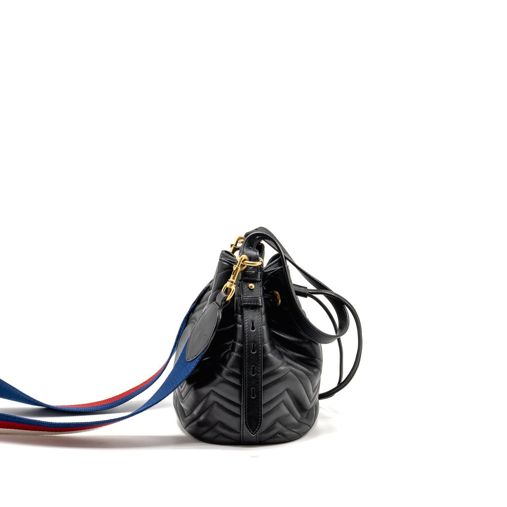 GUCCI GG MARMONT BUCKET BAG CALFSKIN BLACK GHW