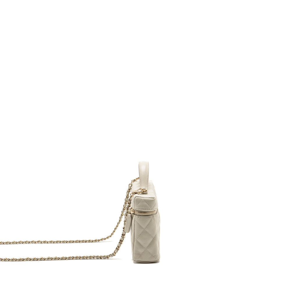 CHANEL CC TOP HANDLE VANITY WITH CHAIN CAVIAR LIGHT GREY LGHW (MICROCHIP)