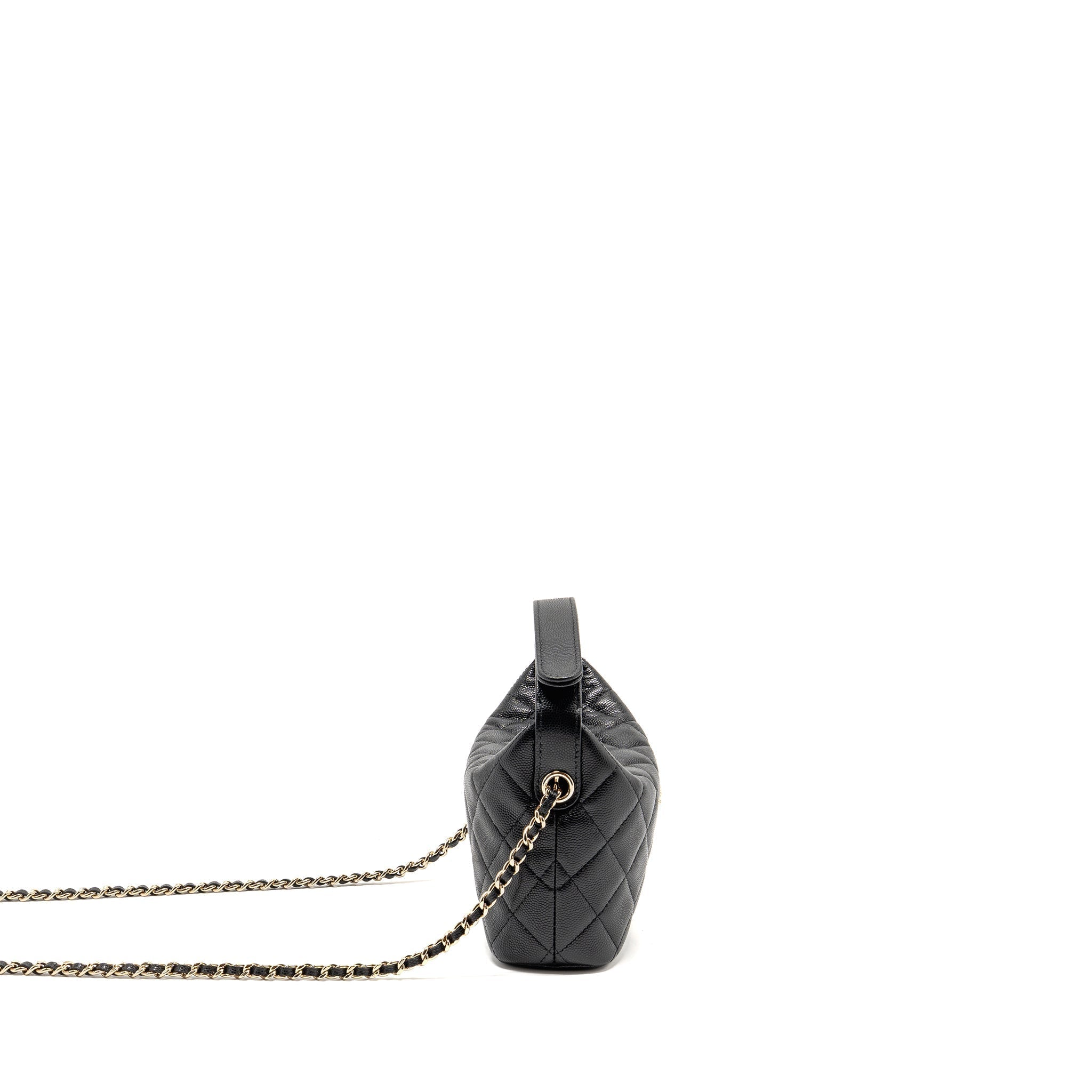 CHANEL 25C DETAIL CC LOGO QUILTED HOBO BAG CAVIAR BLACK LGHW (MICROCHIP)