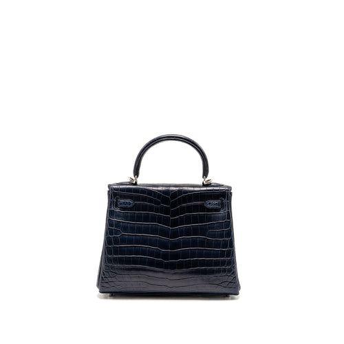 HERMES KELLY 25 CROCODILE NILOTICUS MATT BLUE MARINE SHW