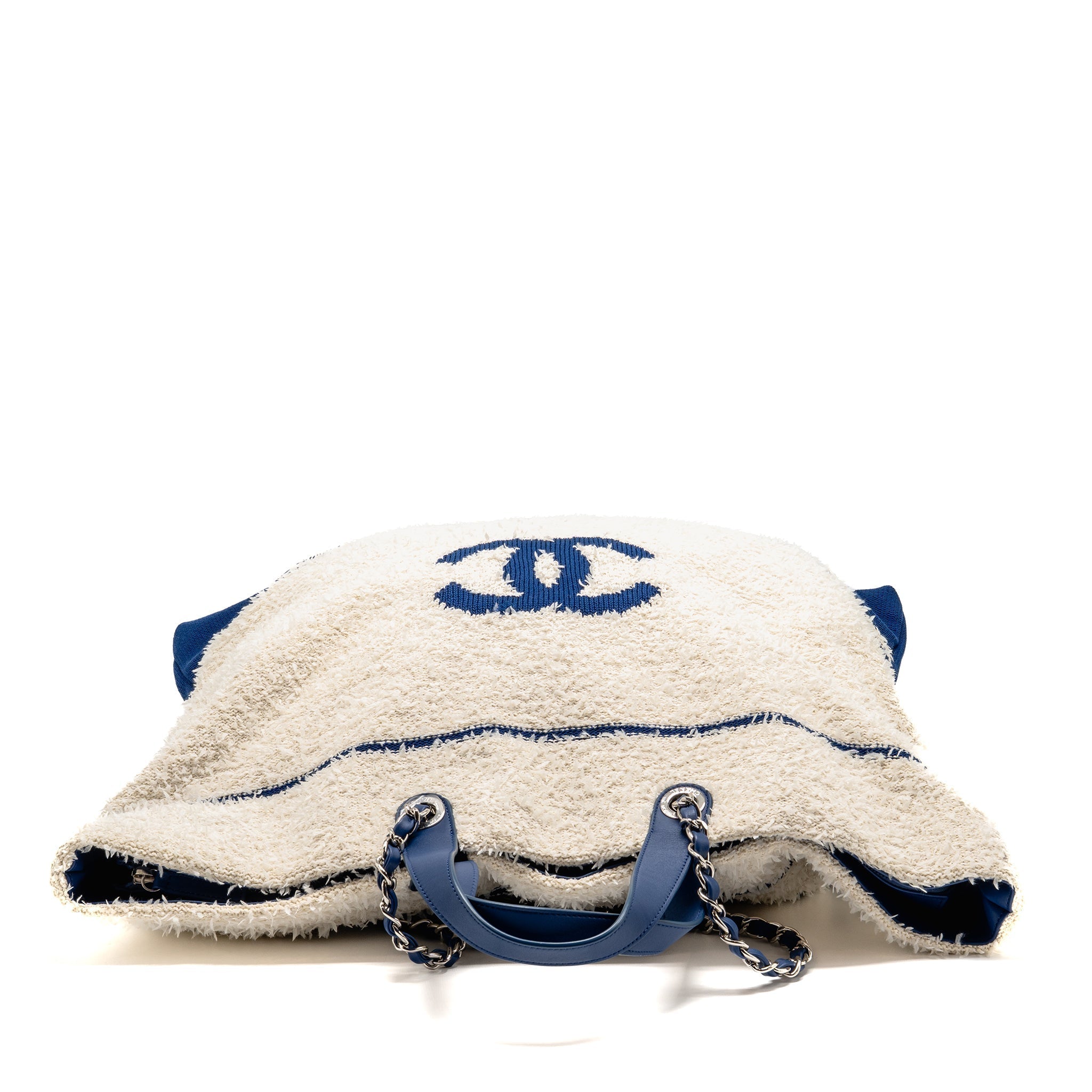 CHANEL 19P DEAUVILLE BIARRITZ VENICE TOTE TWEED WHITE / BLUE SHW
