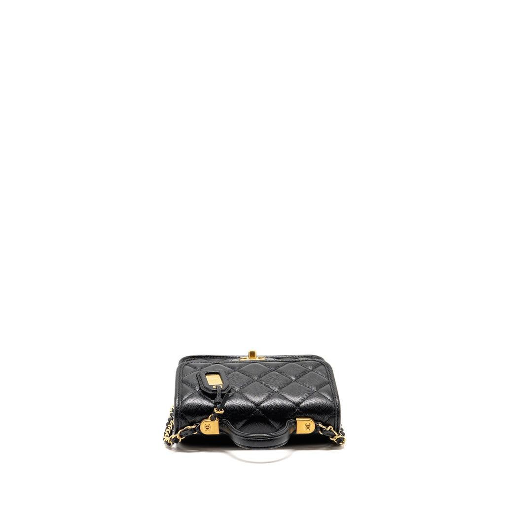 CHANEL 22K MINI FLAP BAG WITH TOP HANDLE CAVIAR BLACK GHW (MICROCHIP)