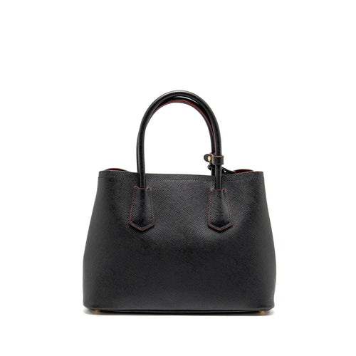 PRADA MEDIUM SAFFIANO CUIR TOTE BAG LEATHER BLACK/FUOCO GHW