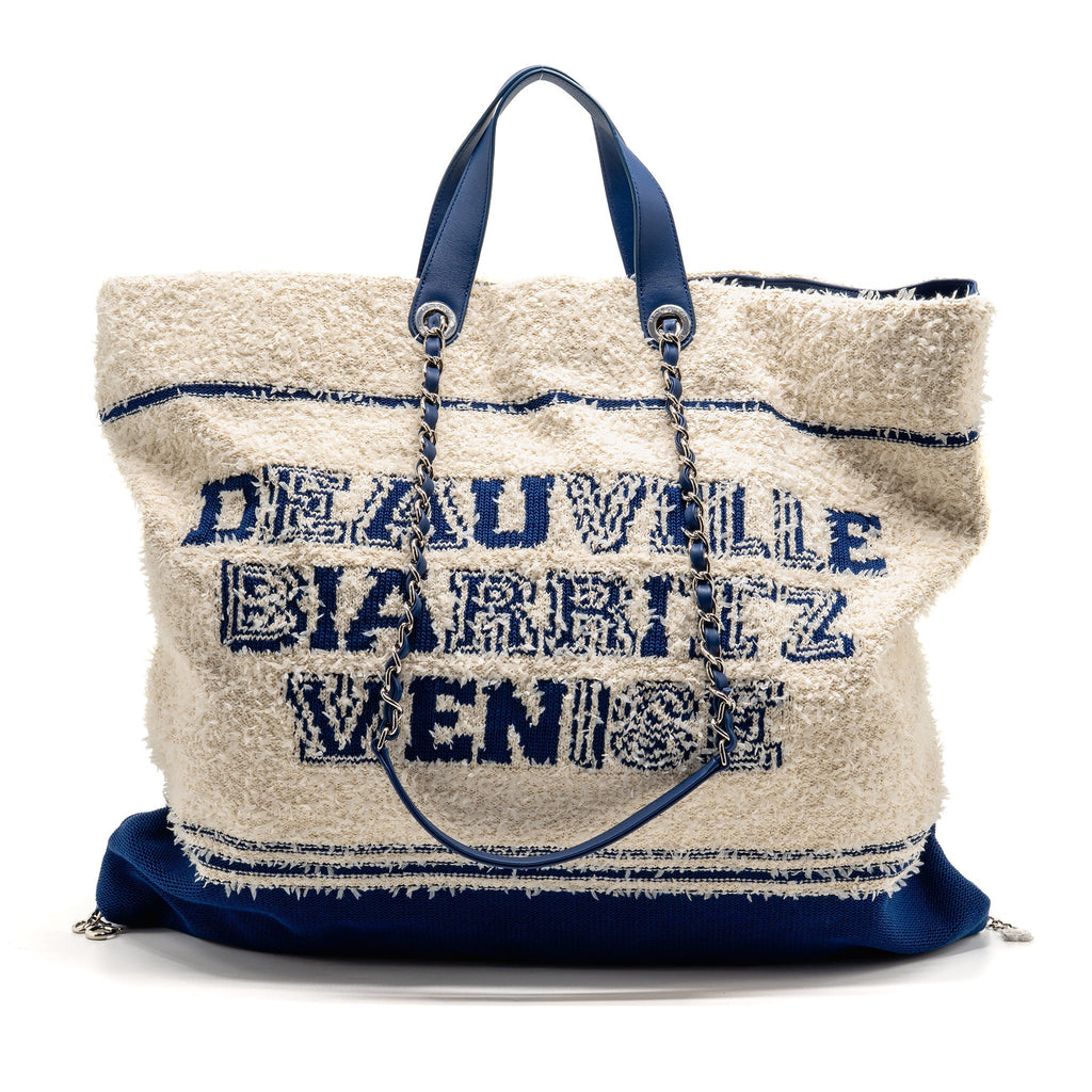 CHANEL 19P DEAUVILLE BIARRITZ VENICE TOTE TWEED WHITE / BLUE SHW