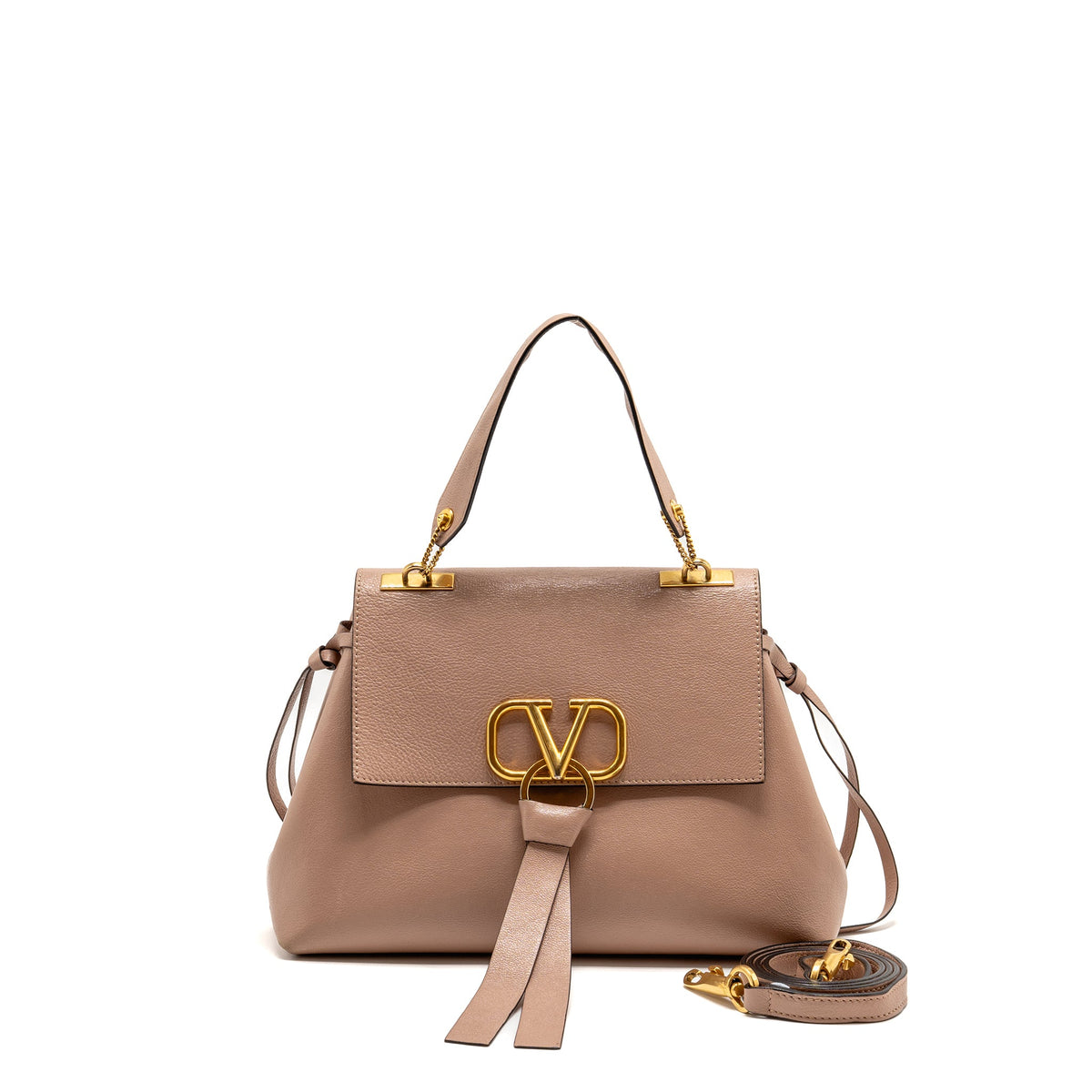 Valentino Small VRING Top Handle Bag Grained Calfskin Rose Cannelle GHW