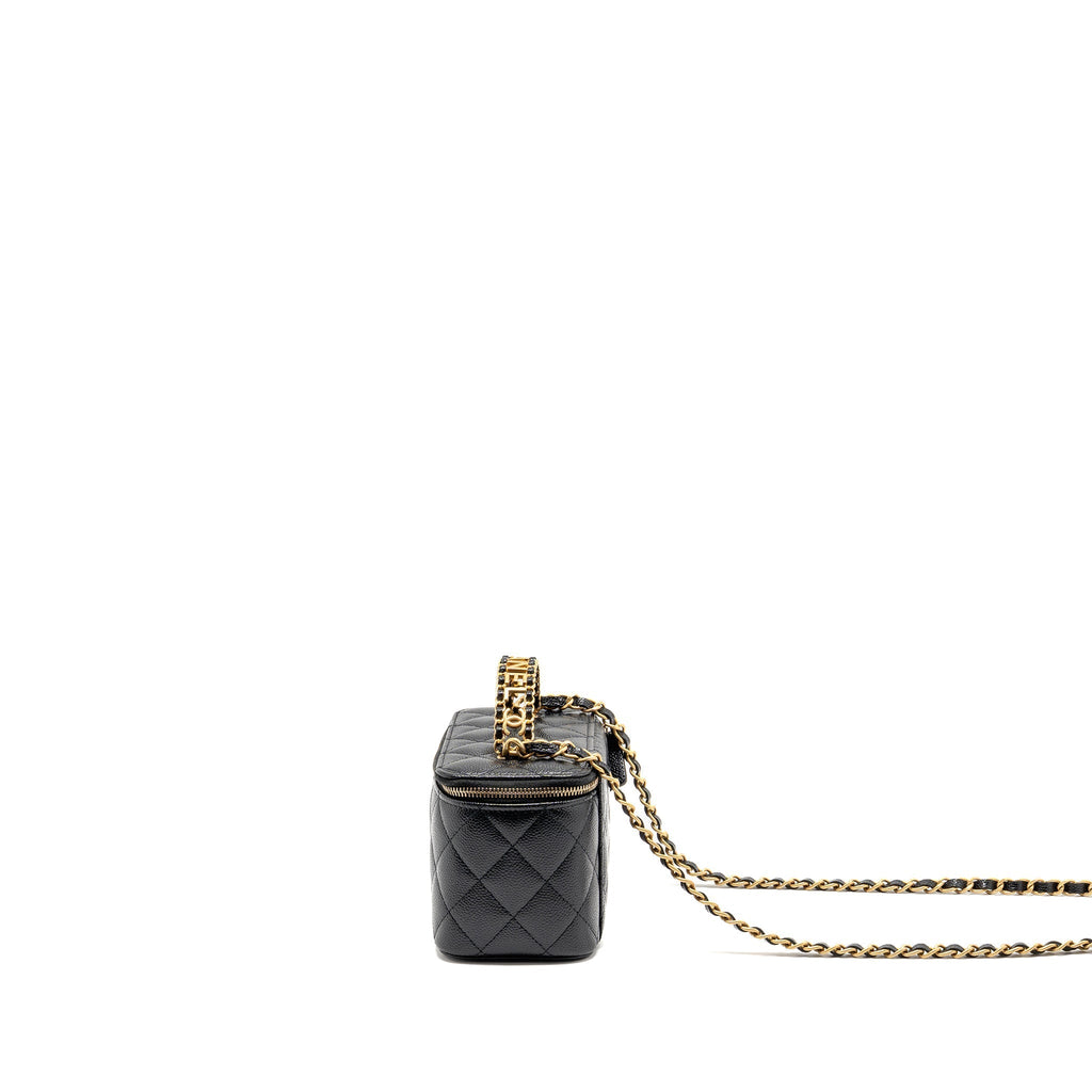 CHANEL LETTER TOP HANDLE LONG VANITY WITH CHAIN CAVIAR BLACK GHW