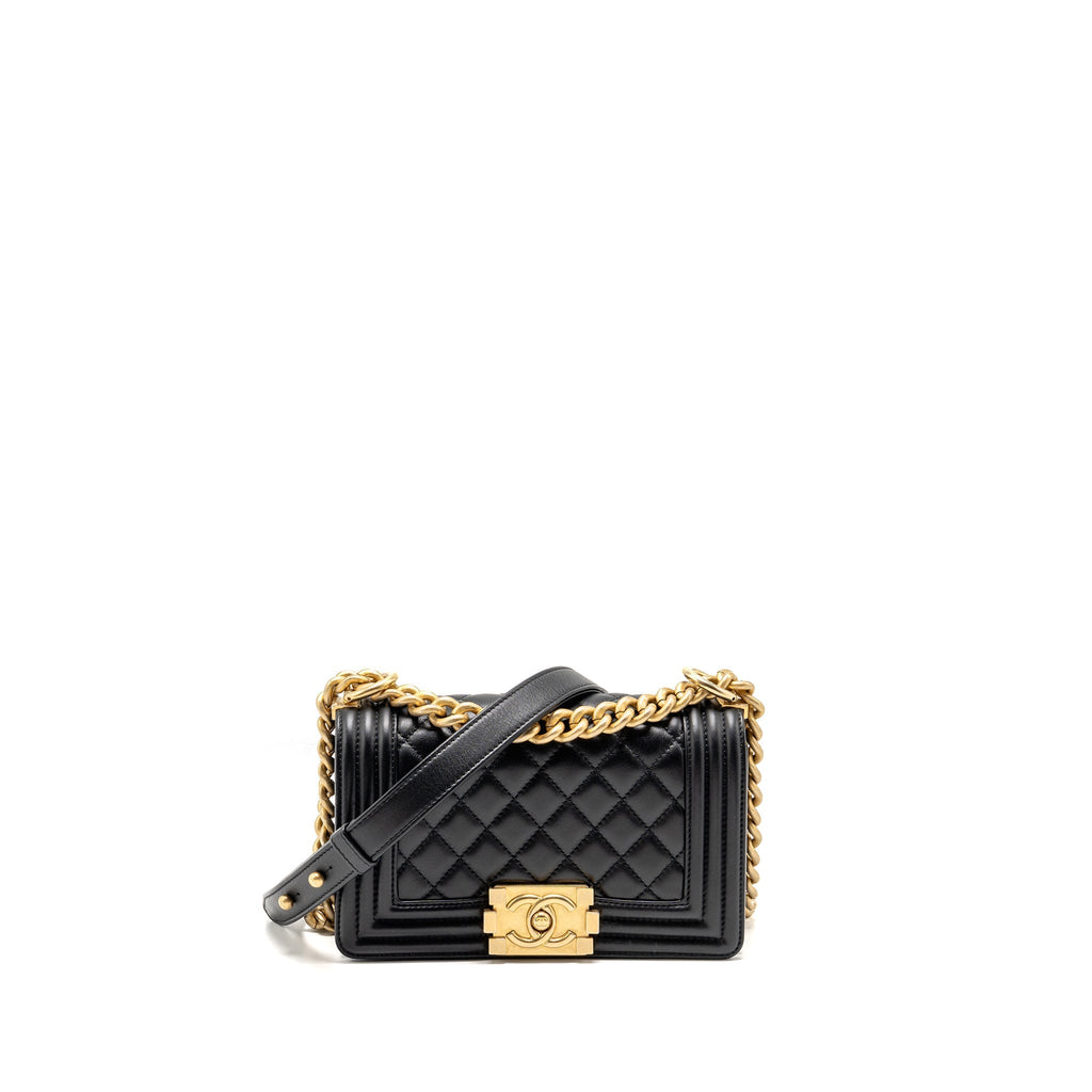 CHANEL SMALL BOY BAG CALFSKIN BLACK GHW (MICROCHIP)