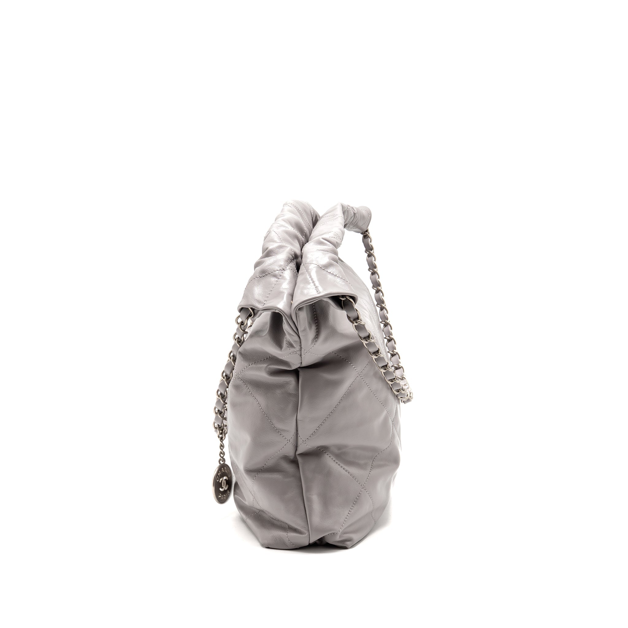 CHANEL MEDIUM 22 BAG SHINY CALFSKIN GREY SHW (MICROCHIP)
