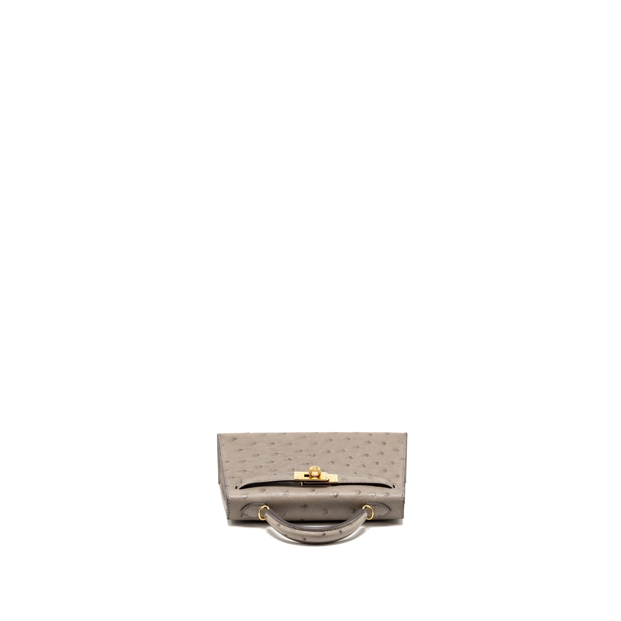 HERMES MINI KELLY II OSTRICH GRIS TOURTERELLE GHW
