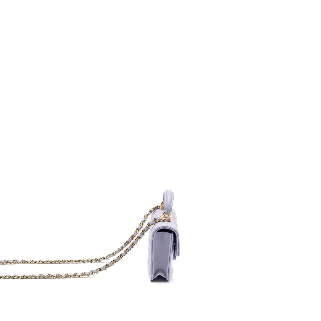 CHANEL TOP HANDLE MINI FLAP BAG LAMBSKIN LIGHT PURPLE LGHW