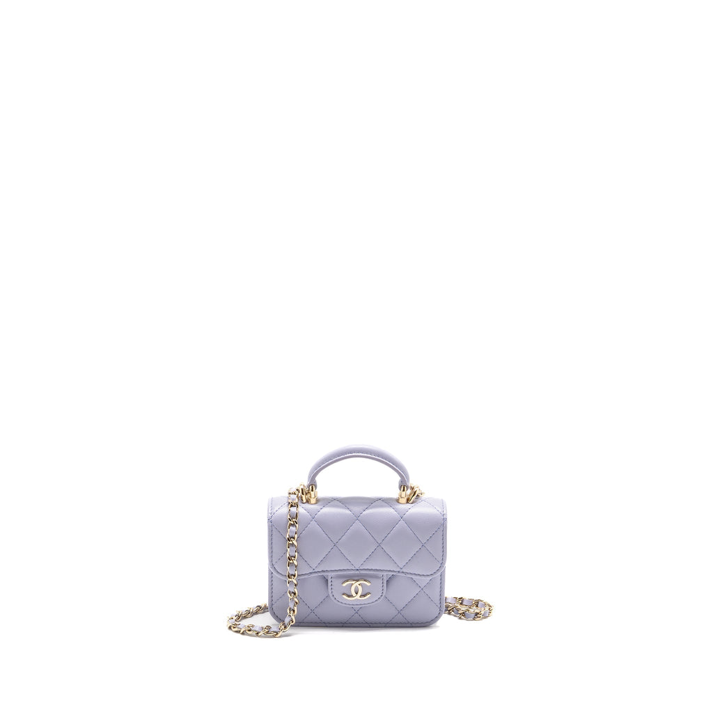 CHANEL TOP HANDLE MINI FLAP BAG LAMBSKIN LIGHT PURPLE LGHW