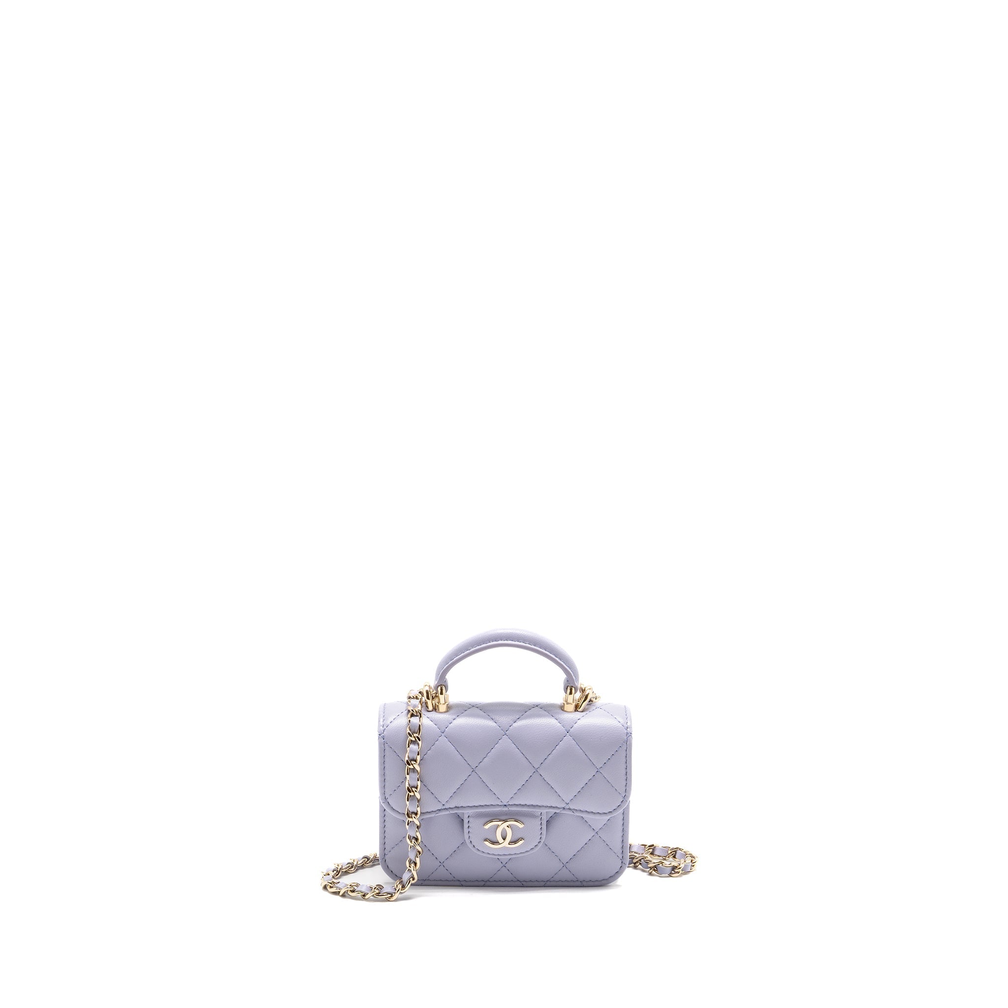 CHANEL TOP HANDLE MINI FLAP BAG LAMBSKIN LIGHT PURPLE LGHW